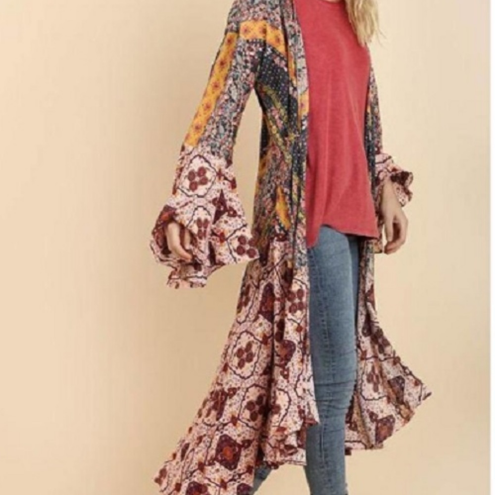 Women’s Boho Style Print Long Kimono